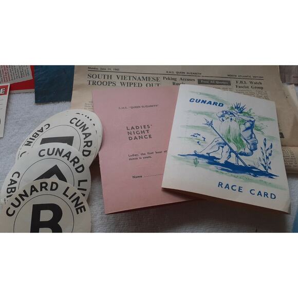 Cunard Line RMS Queen Elizabeth 1965 cruise 33 items, tags decals programmes... - Picture 4 of 8